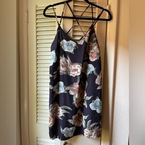Strappy Navy Blue Floral Mini Dress (Size Small)